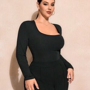 ❤️ SHEIN | Black Long Sleeve Bodysuit Curve